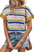 Trimmed Ruffle Sleeve Colorful Textured Sweater